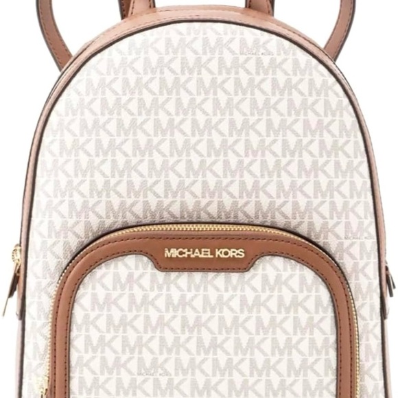 Michael Kors White and Brown Monogram Backpack